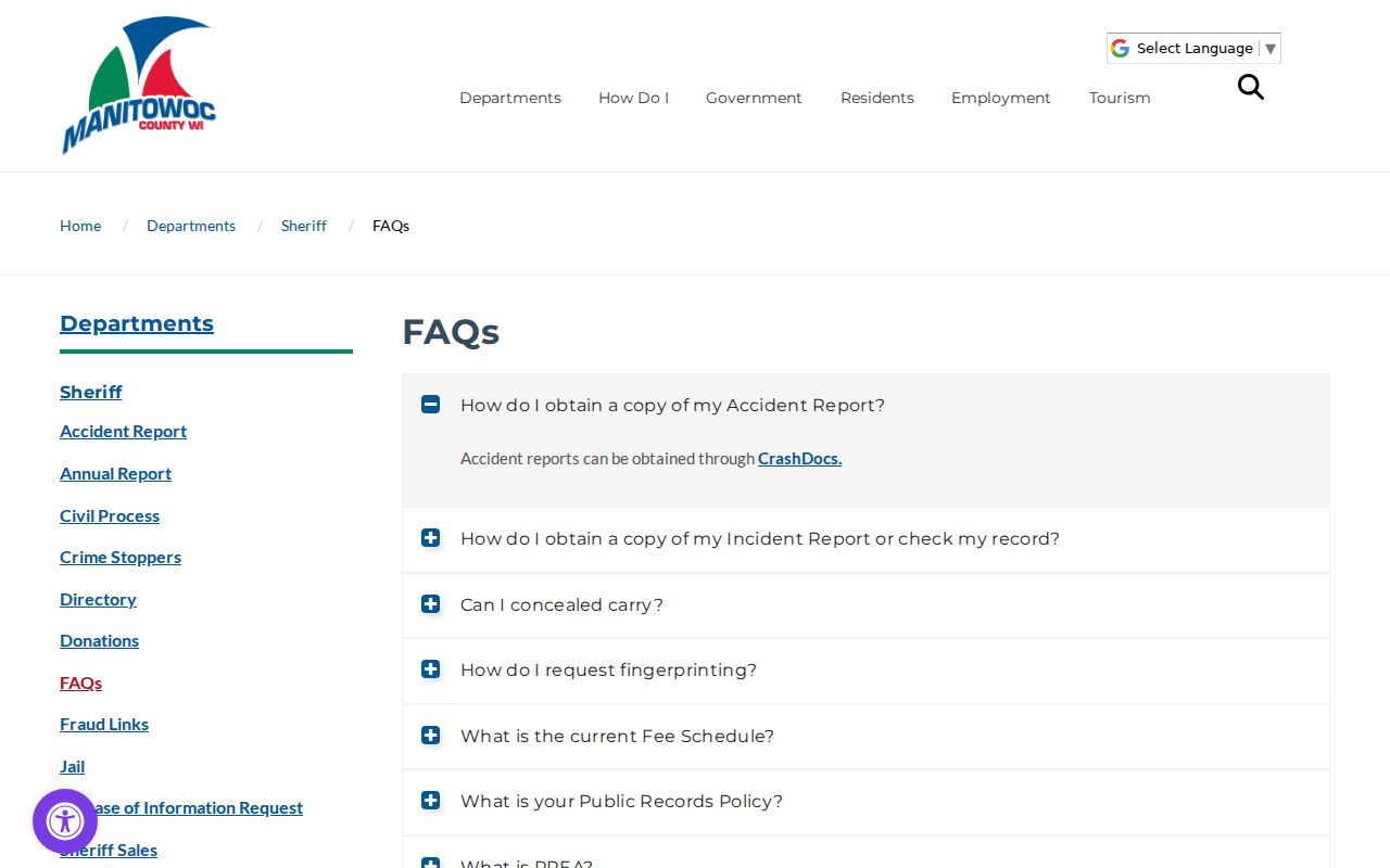 Manitowoc County arrest record and incident report FAQ
