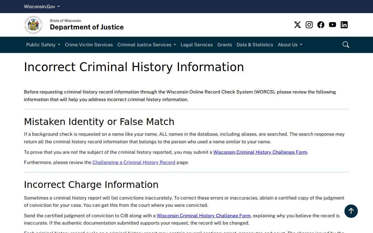 Wisconsin DOJ correction routes related to Manitowoc County registry identity checks