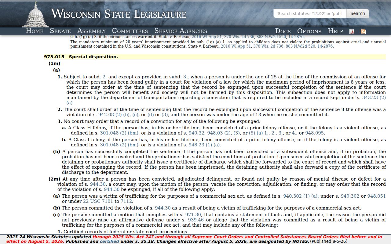 Manitowoc criminal history expungement statute page