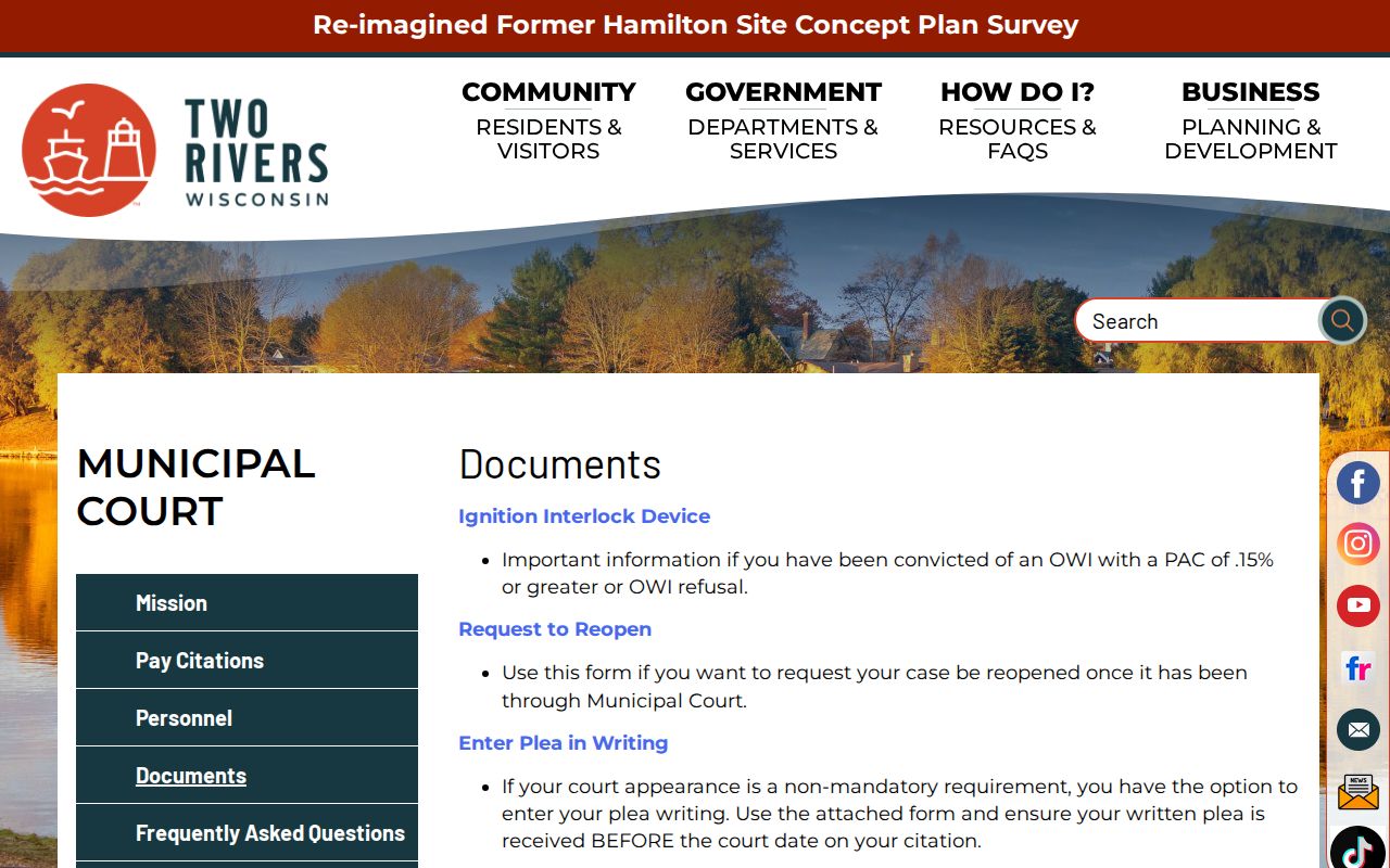 Two Rivers criminal records municipal court forms