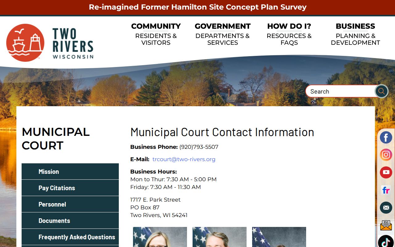 Two Rivers criminal history Municipal Court contact page
