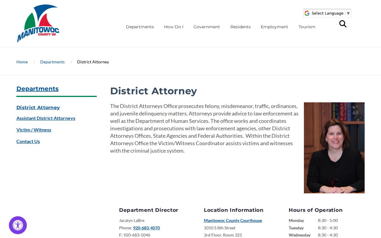 Manitowoc County criminal case District Attorney office information