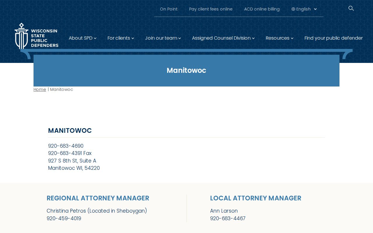 Manitowoc County criminal court State Public Defender office