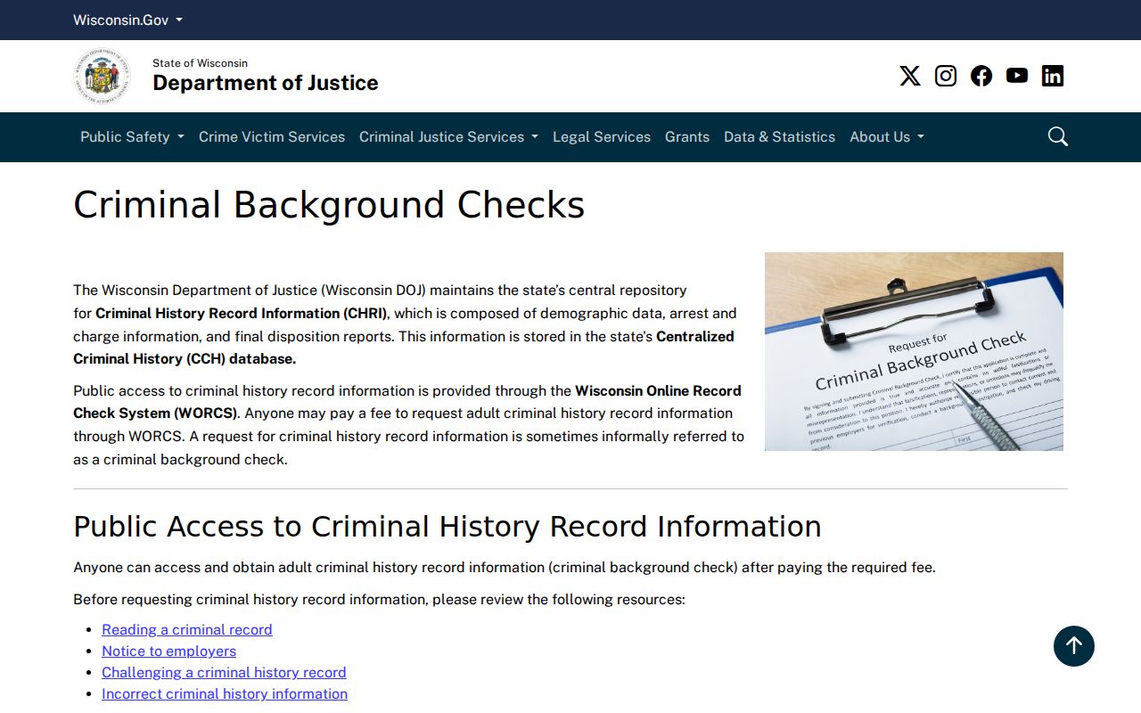 Wisconsin DOJ explanation of Manitowoc County criminal history checks
