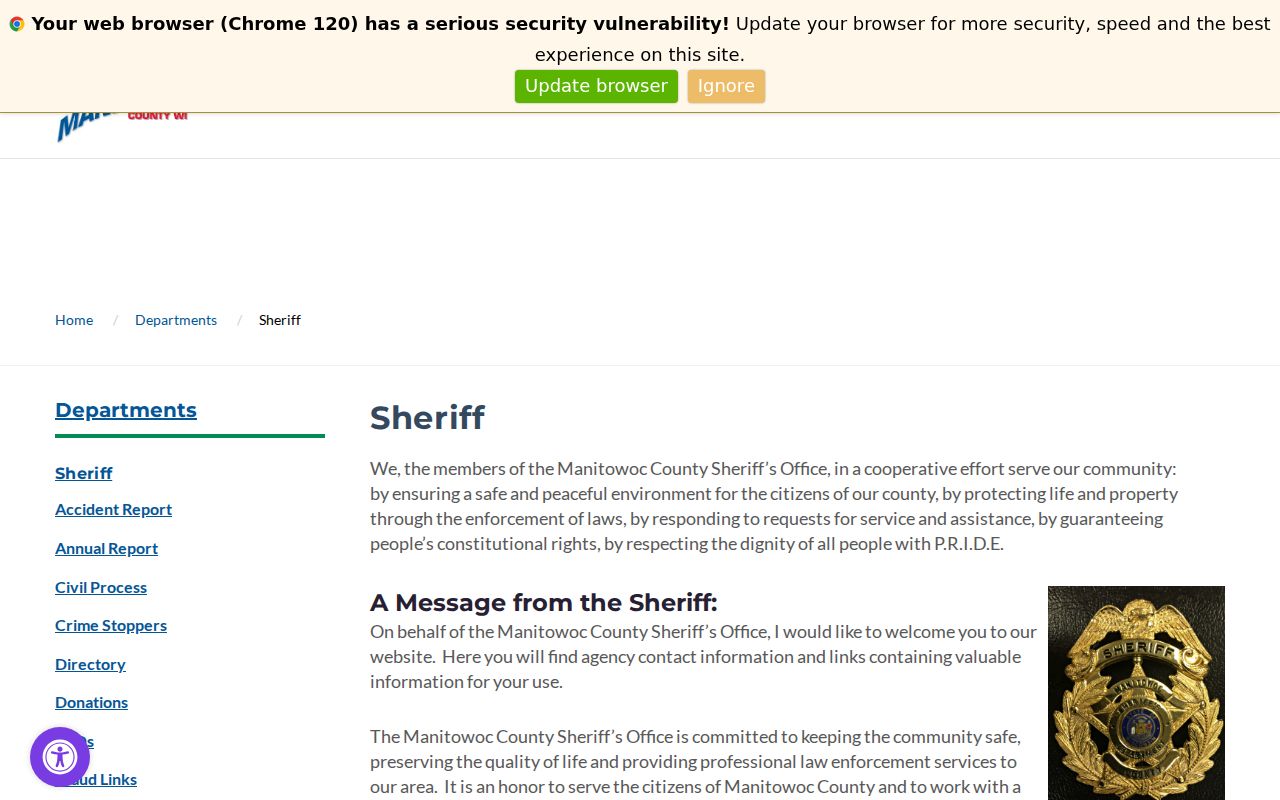 Manitowoc County Sheriff's Office criminal and jail record channels