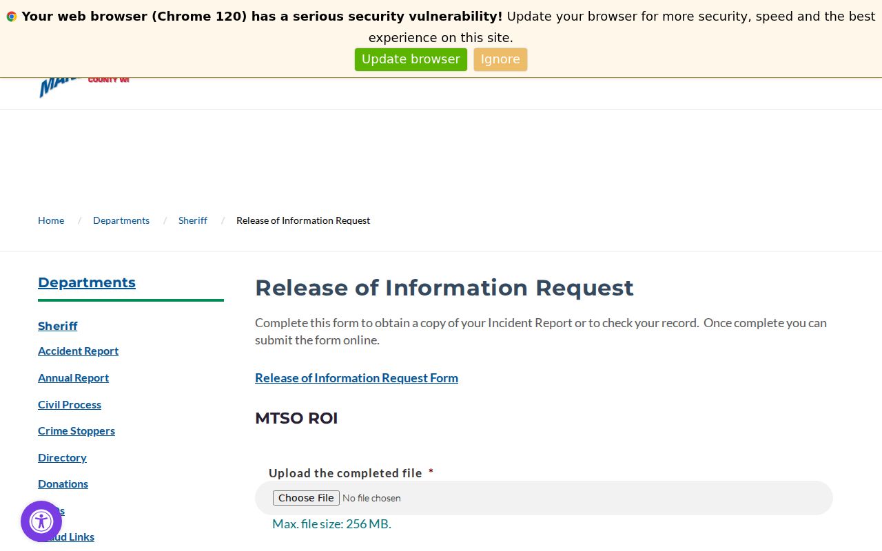 Manitowoc County sheriff criminal record request form
