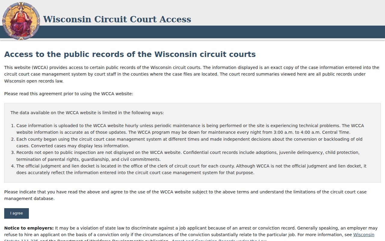 Manitowoc County criminal court record search in Wisconsin Circuit Court Access