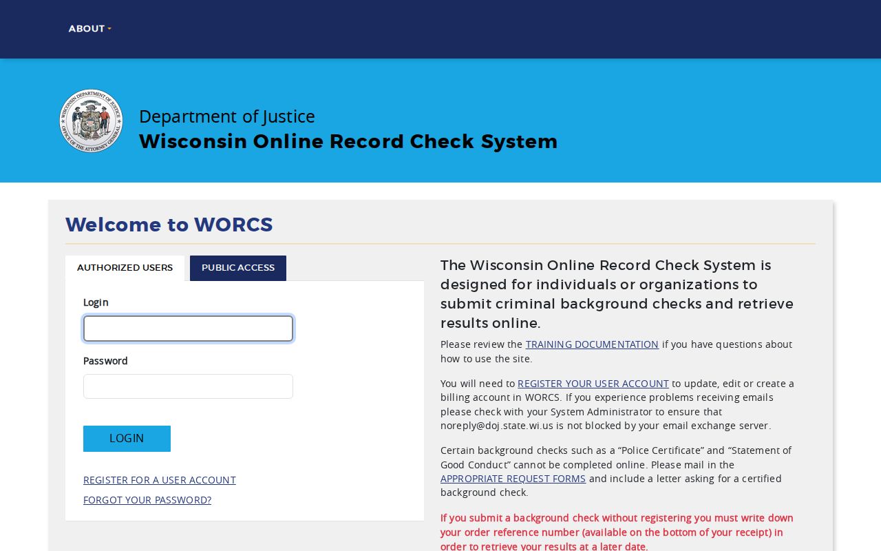 WORCS interface for a Manitowoc County criminal history record check